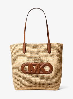 Eliza Extra-Large Empire Logo Straw Tote Bag