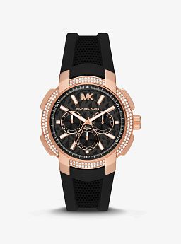 Oversized Sydney Pavé Rose Gold-Tone and Silicone Watch